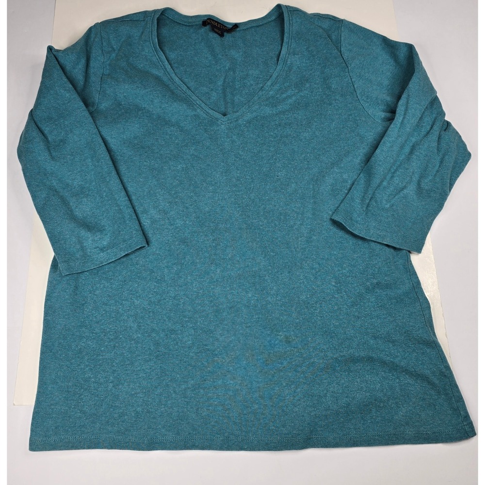 Pendleton Womens XL Teal Blue Heathered V-Neck 3/4 Sleeve Knit Top